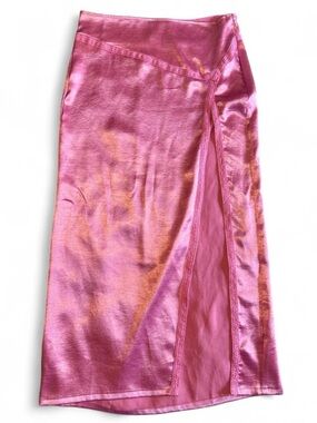 Free People Pink Satin Lace Trim Side Slit Dakota Midi Skirt Size 4